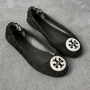 Tory Burch Black Suede Ballet Flats
